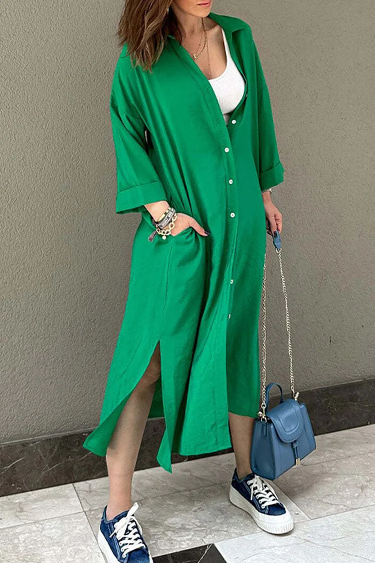 Women's Dress Fall Long Sleeve Shirt Style Dress Maxi Dresses