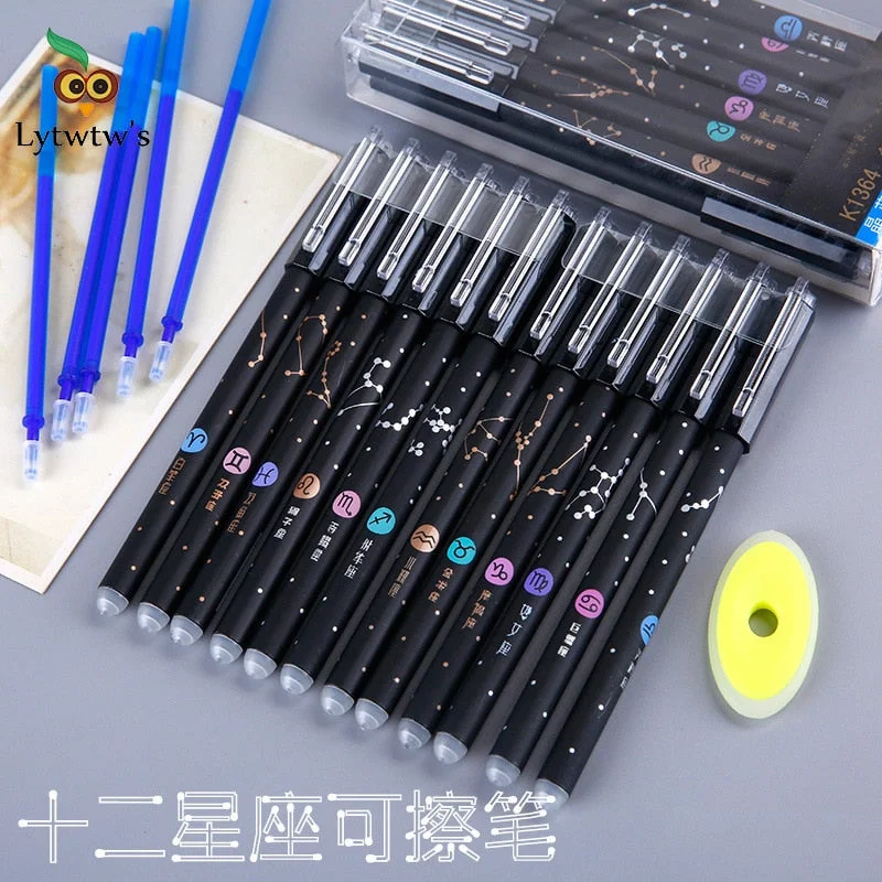 1 Pieces Lytwtw's Stationery Black Cute Twelve Constellations Erasable Pen Gel Pen School Office Kawaii Supplies Creative Gift