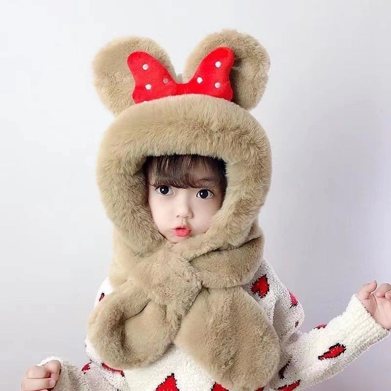 Children’s Hat Scarf Integrated Autumn And Winter Two-Piece Suit Warm And Cute Thickened Baby Cap Boys And Girls Winter Earmuffs Hat