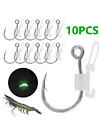 10pcs Luminous Live Shrimp Fixing Hook Metal Barbed Fishhook Live Shrimp Hooks