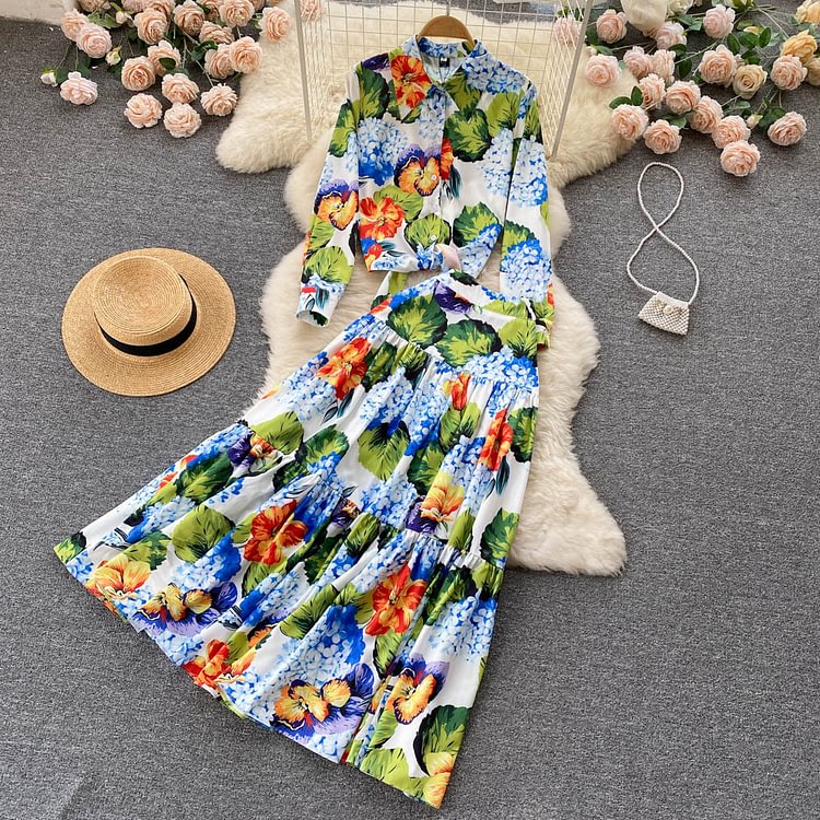 Flaxmaker Retro Printed Holiday Two Piece Set