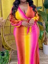 Color-Block Knot Striped Long Sleeves V-Neck Suits