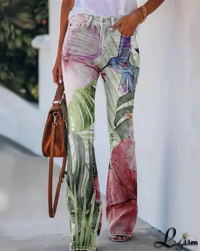 Stylish Women's High-Waisted Bootcut Flare Jeans with Side Pockets