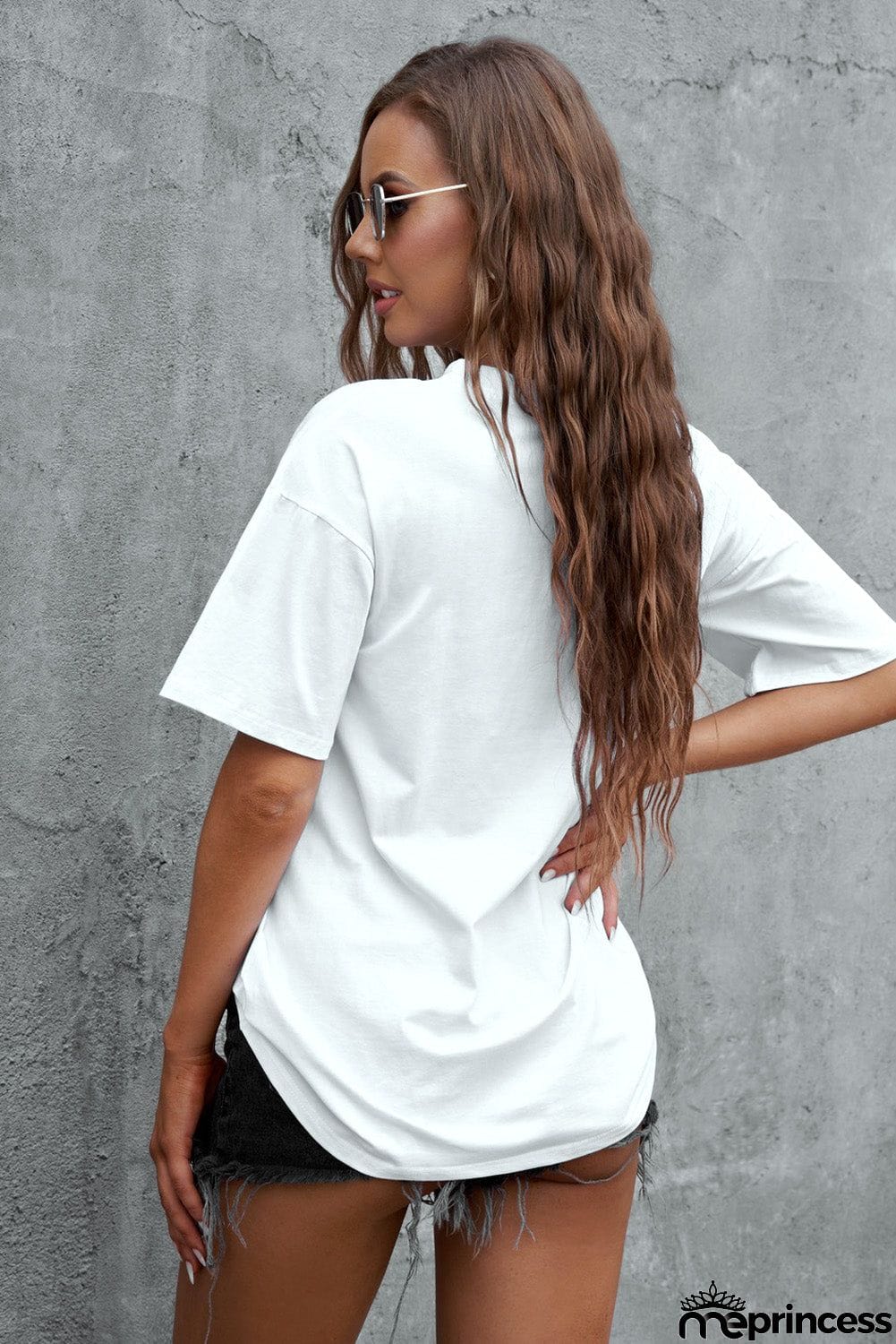 Women's White Crew Neck Short Sleeve Oversize Tee
