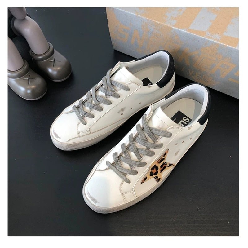 Classic Korean leather distressed leopard print black tail star dirty shoes flat bottom shoes couple men's shoes women's shoes