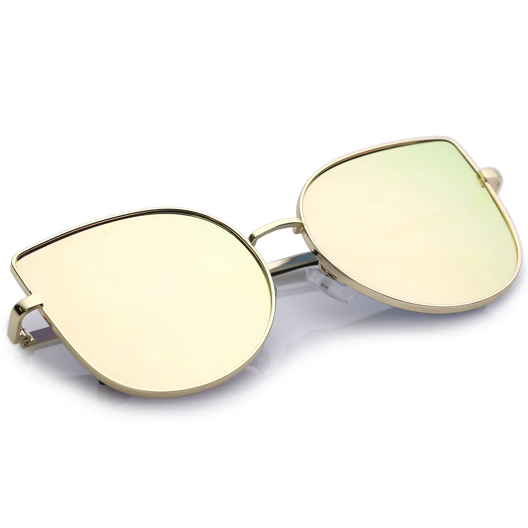 Women's Oversize Metal Cat Eye glasses With Pink Mirror Flat Lens 58mm