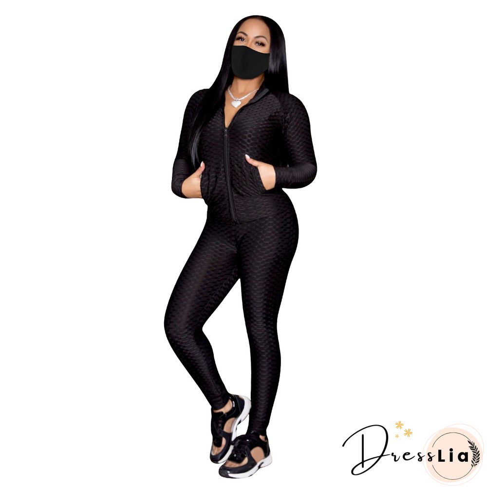 Zip Stand Collar Sportswear Jacket And Pants Set