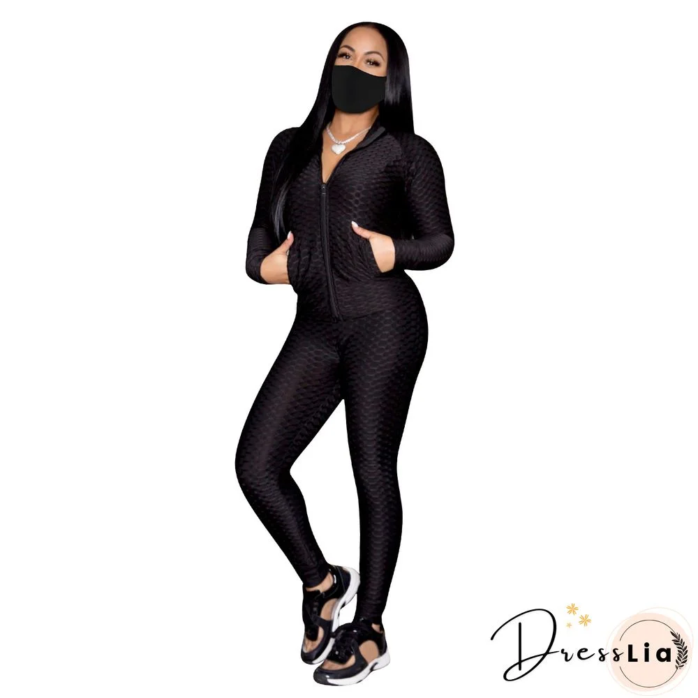 Zip Stand Collar Sportswear Jacket And Pants Set