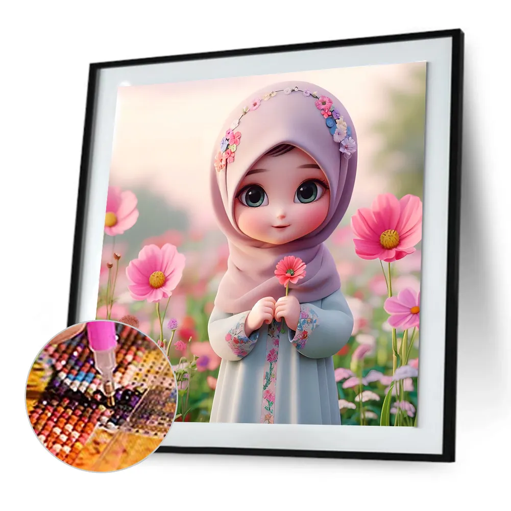 Full Round Diamond Painting 30*30cm - Girl With Flowers