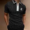 Gioiacombo&trade; Polo da uomo a manica corta con cerniera a righe estiva
