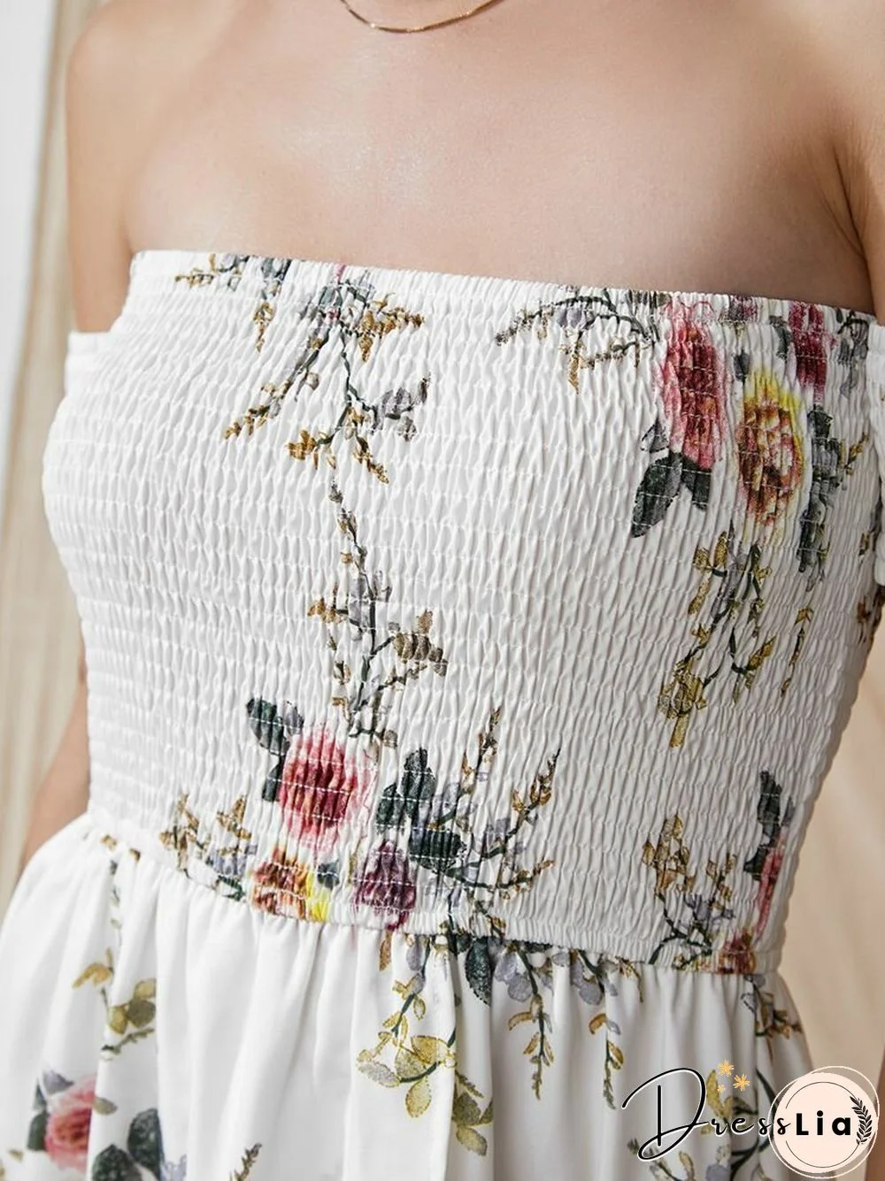 Flower Print Short Sleeve Asymmetrical Hem Maxi Dress