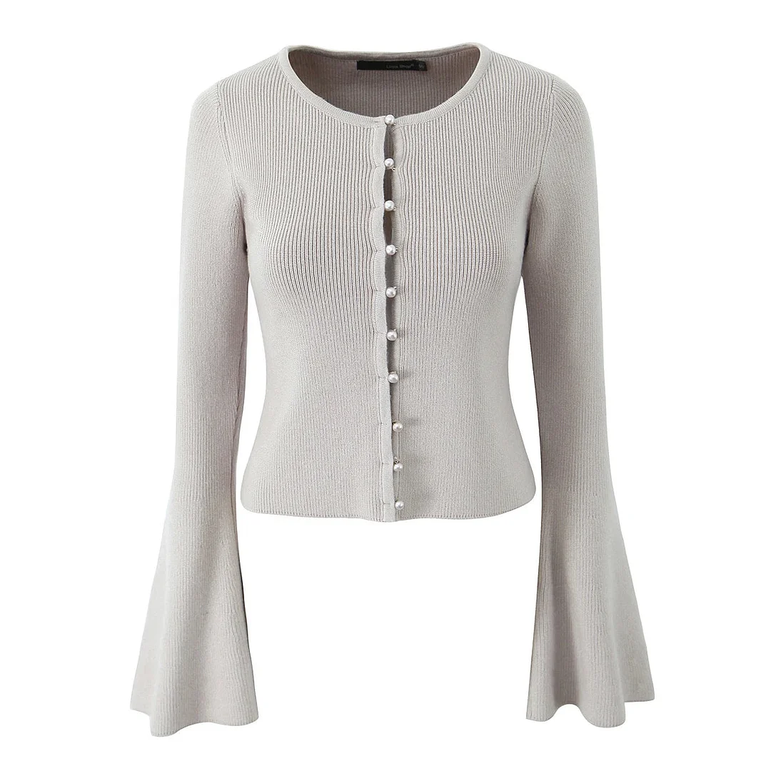 Toloer Beige Knit Pearl Buttons Knitted Cardigan Crop Top  And Mini Skirt Set-Outfit Ideas