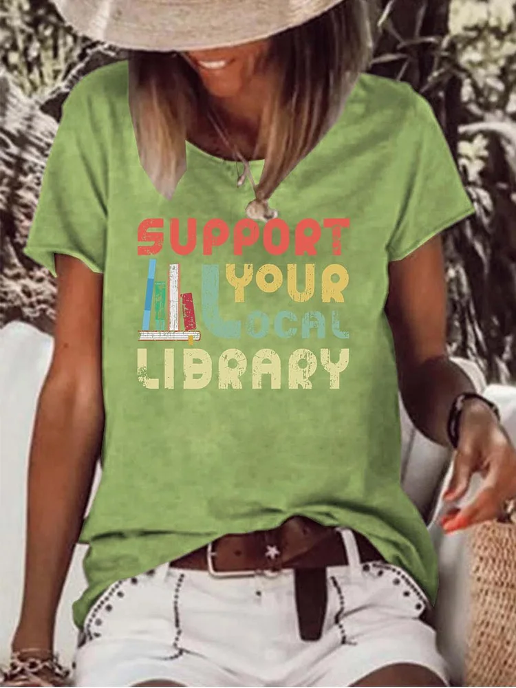 Support Your Local Library Raw Hem Tee