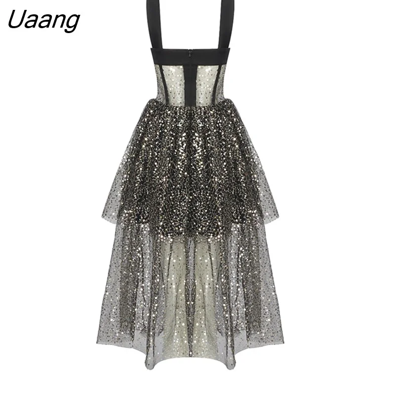 Uaang Quality Black Wine Sparkly Hollow Out Ball Gown Dress Elegant Club Party Dress Vestidos