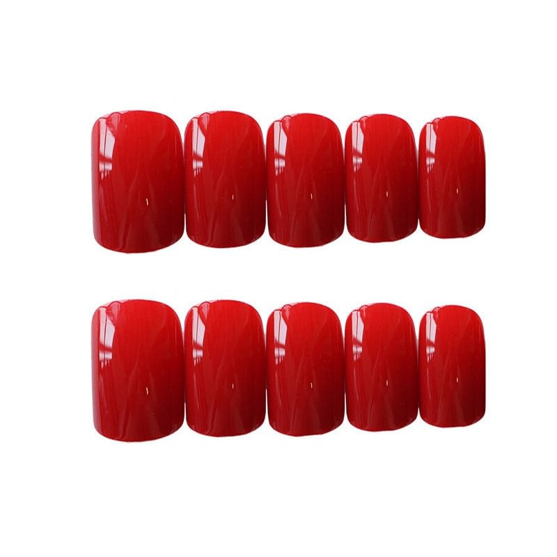24pcs With 2g Glue  Red false nail tips Square Medium Length Detachable faux nails  Manicure Artificial Nail Patches fake nails