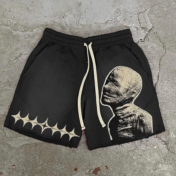 Stone Statue Print Drawstring Shorts