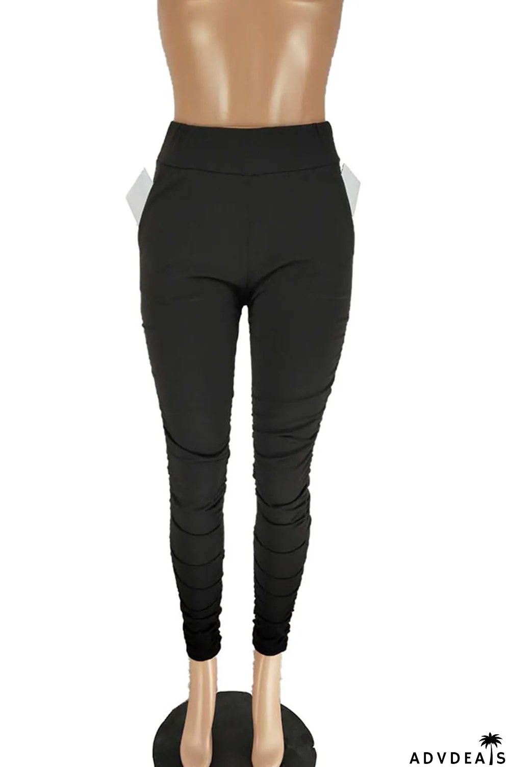 Blue Cotton Elastic Fly High Solid Draped pencil Pants Bottoms