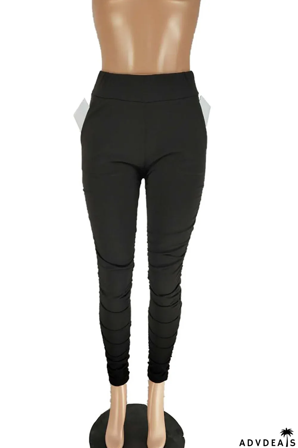 Blue Cotton Elastic Fly High Solid Draped pencil Pants Bottoms