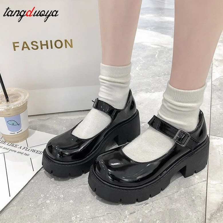 Lolita shoes on heels platform shoes Women's shoes Japanese Style Mary Janes Vintage Girls High Heel College Student shoes 42