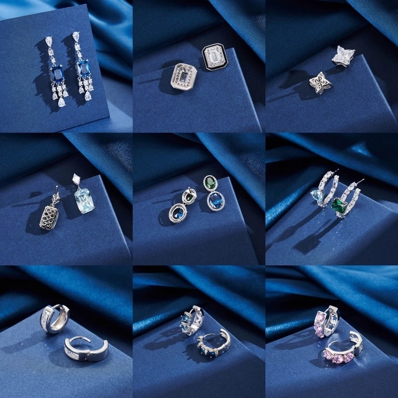 White Gold Plated Silver Plated 925 Sterling Silver Zircon 925 Sterling Silver Earrings Round Heart Shape Rhombus Earrings