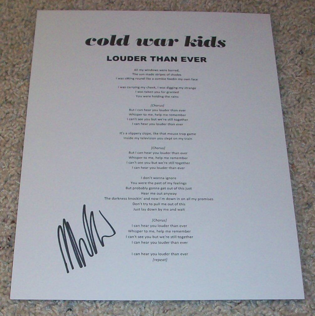 NATHAN WILLETT SIGNED COLD WAR KIDS LOUDER THAN EVER LYRICS SHEET w/PROOF