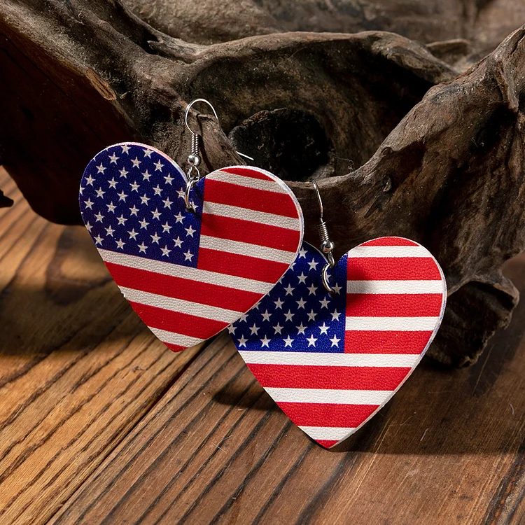 VChics Heart American Flag Earrings