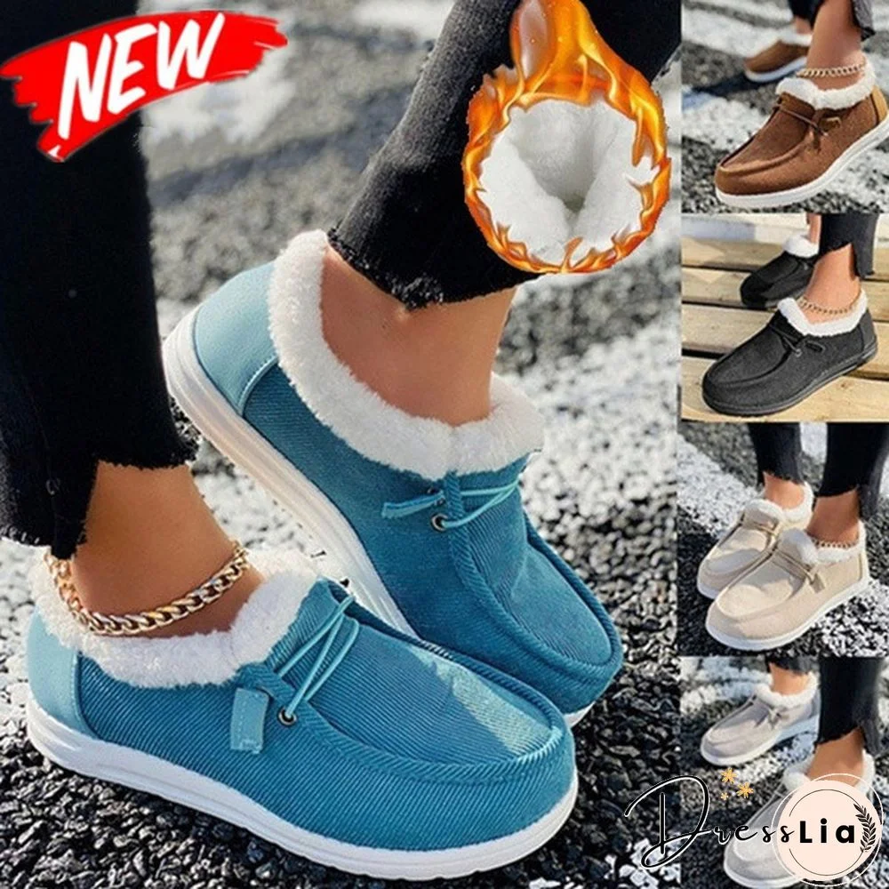 New Women Snow Boots Winter Plus Velvet Thick Flat Loafers Warm Ankle Boots Women's Casual Cotton Shoes Slippers Plus Size Plush Shoes Comfortable Wearing Tenis Feminino