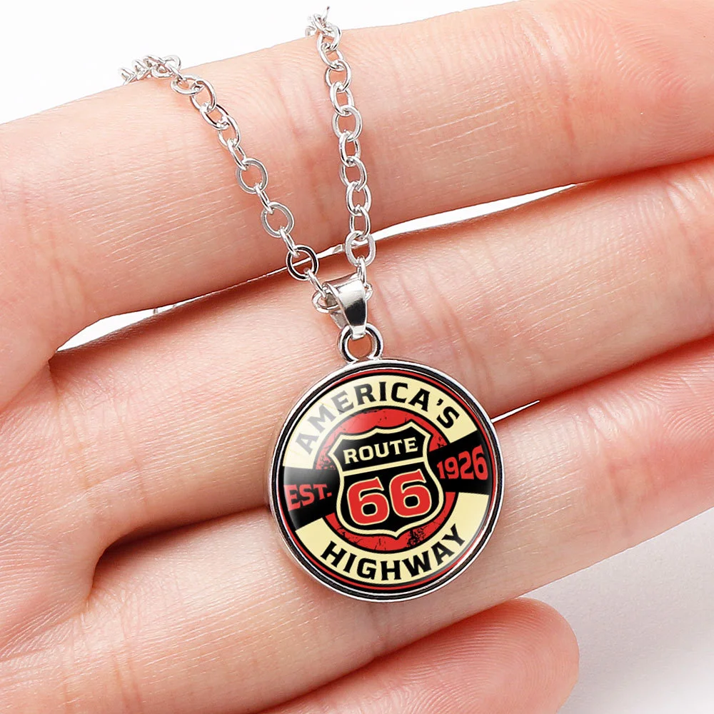 Retro Route 66 Alloy Necklace-inspireuse