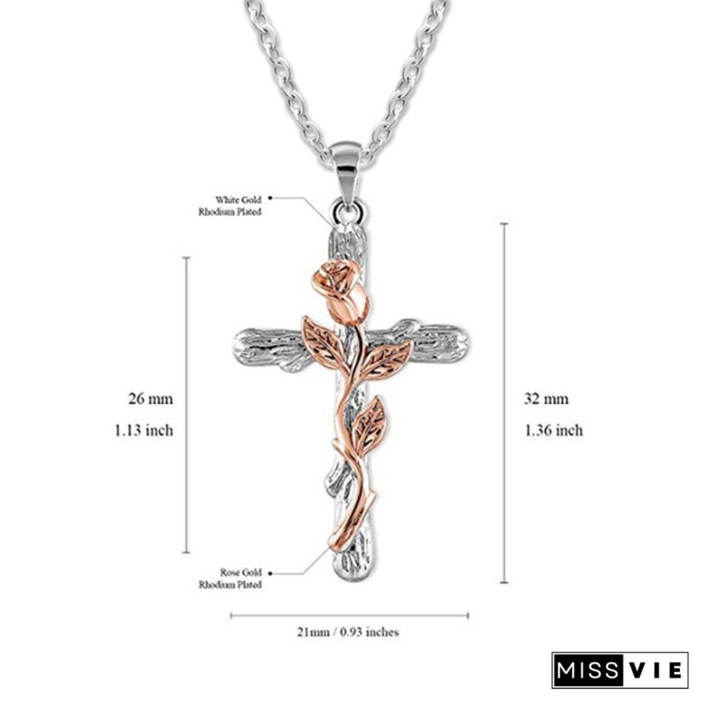 Colors Natural Flower Plant Cross Pendant Chain Necklace Jewelry Gift for Women