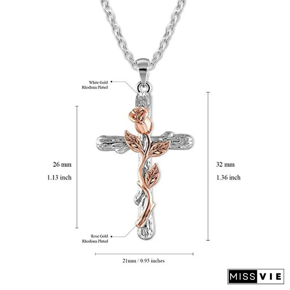 Colors Natural Flower Plant Cross Pendant Chain Necklace Jewelry Gift for Women