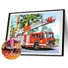 Camion De Pompiers - Rond Diamant Peinture 30*40CM