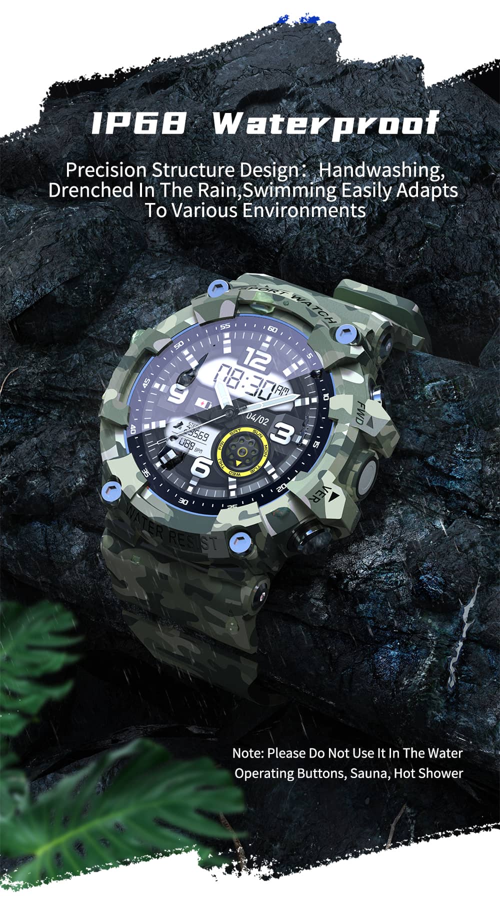 Findtime Military Smart Watch Heart Rate Blood Pressure Monitor 15+ Days Battery Life IP68 Waterproof