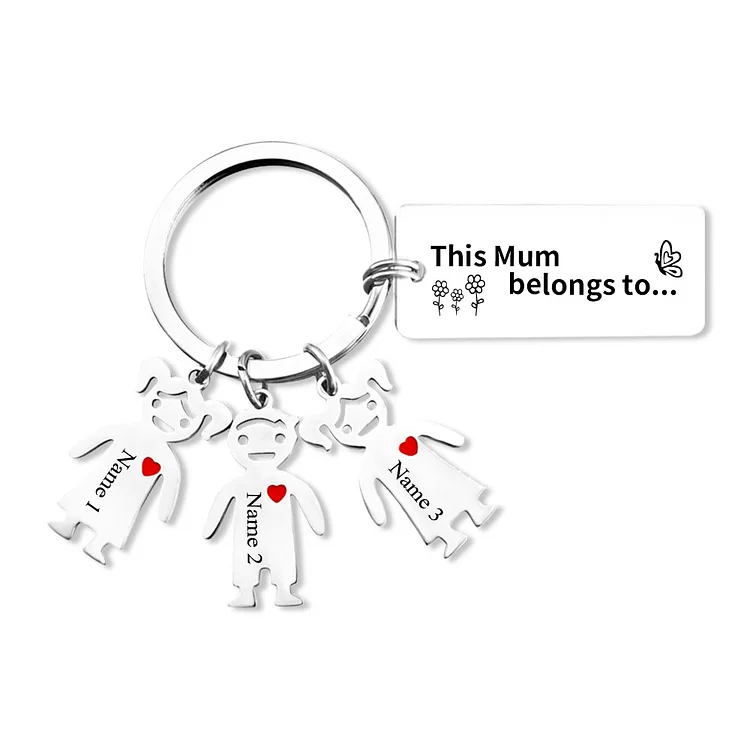 3 Names Personalized Kid Charm Keychain This Mum Belongs to Engrave Special Gift For Mother