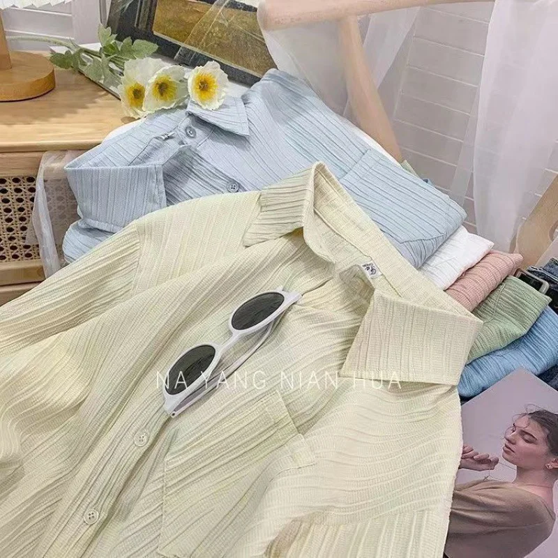 Uveng Uveng Chic Texture Folds Loose Long-Sleeved Shirt Women Spring Fresh Design Sense Inside And Outside Wear On