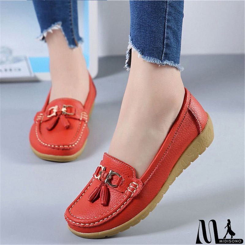 MidiSono - New Casual Simple Style Breathable Solid Color Boat Shoes Loafers