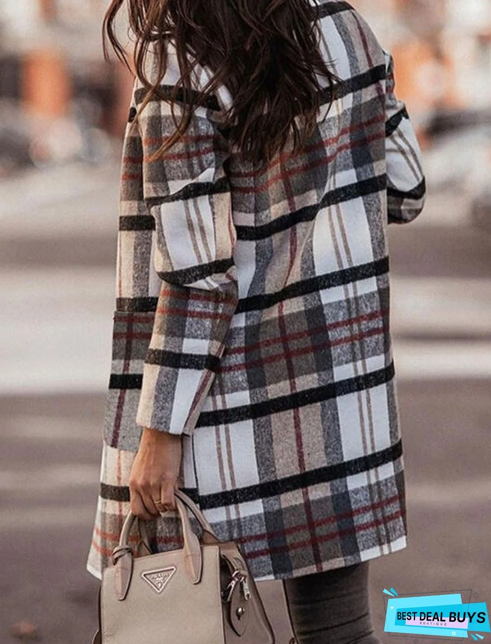 Casual Loose Plaid Woolen Cardigan Coat