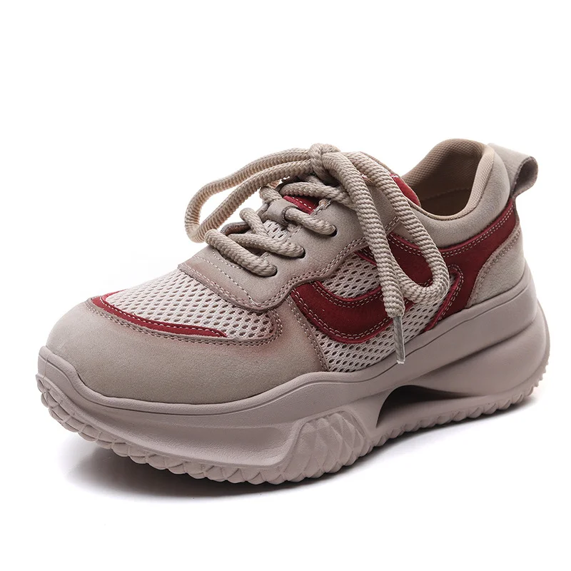 Yyvonne Layer Kraft Mesh Breathable Thick Base Old Dad Shoes 2025 Spring Sports Casual Shoes Women Comfortable Soft Sole Single Shoes