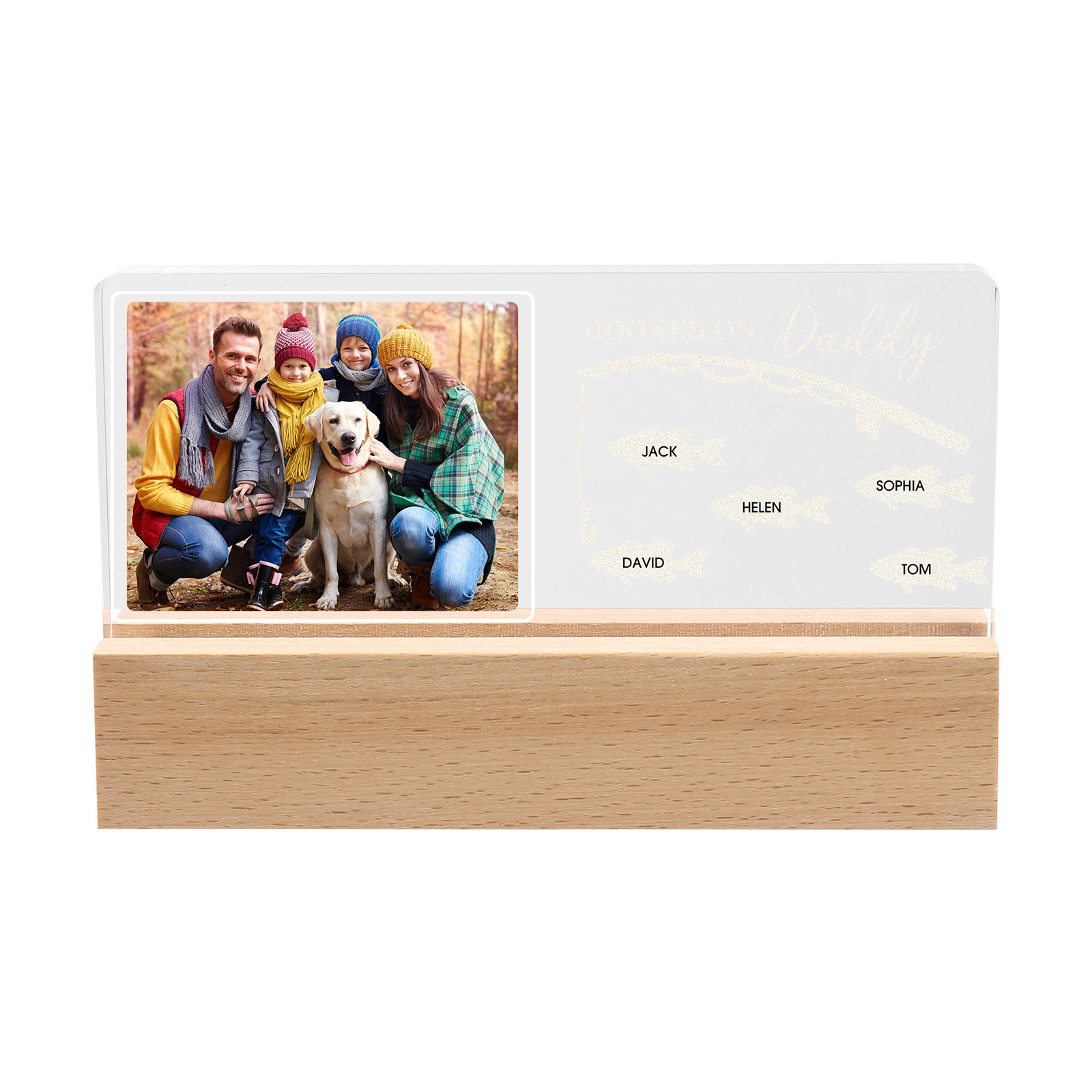 5 Names - Personalised Photo Fishing Pattern Desk Lamp Father's Day Gift For Dad