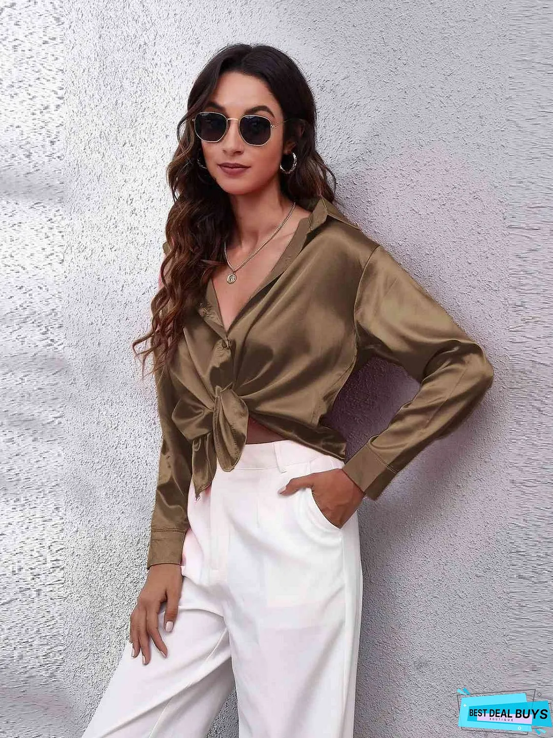 Collared Neck Buttoned Long Sleeve Shirt