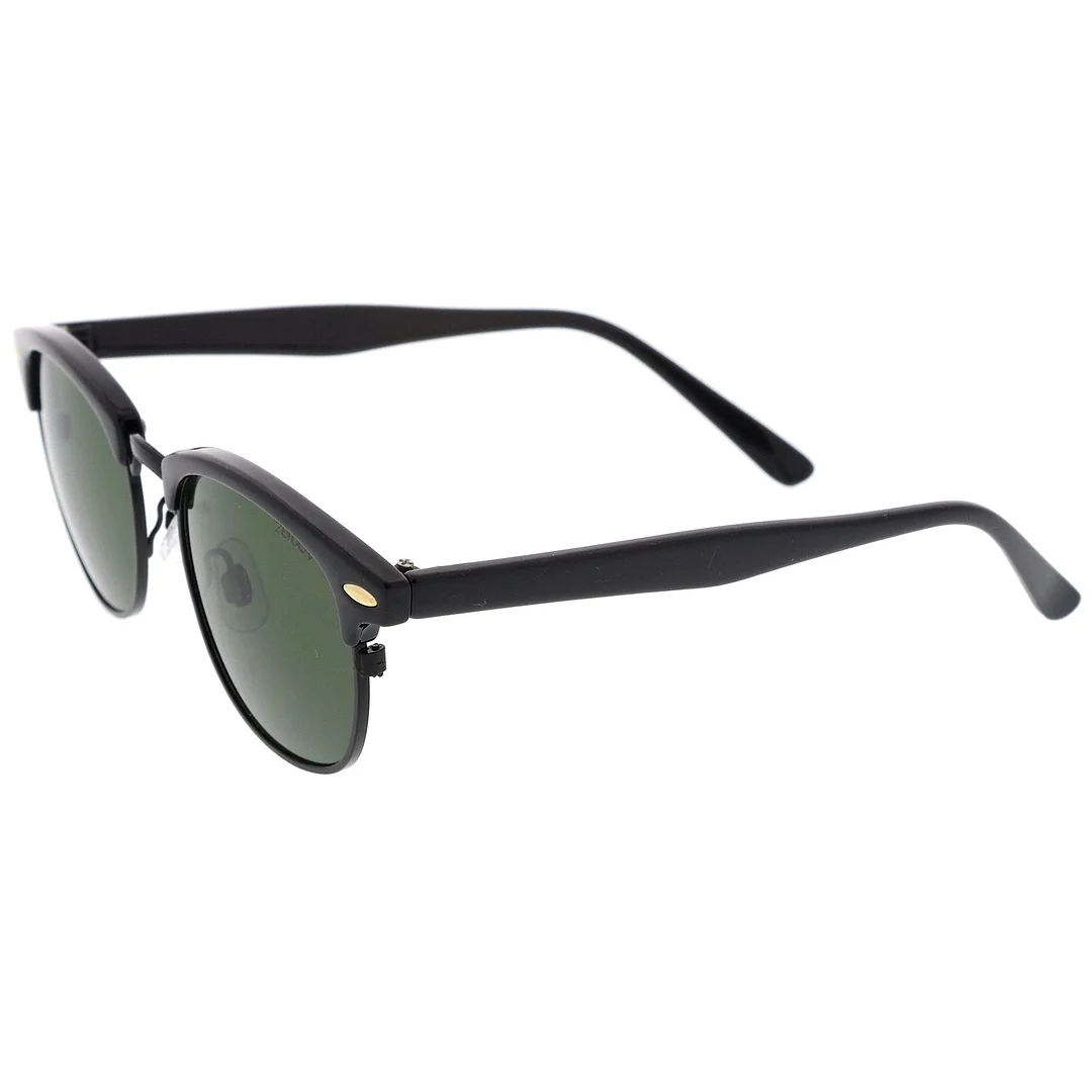 Classic Horn Rimmed Neutral Colored Lens Semi-Rimless glasses 49mm