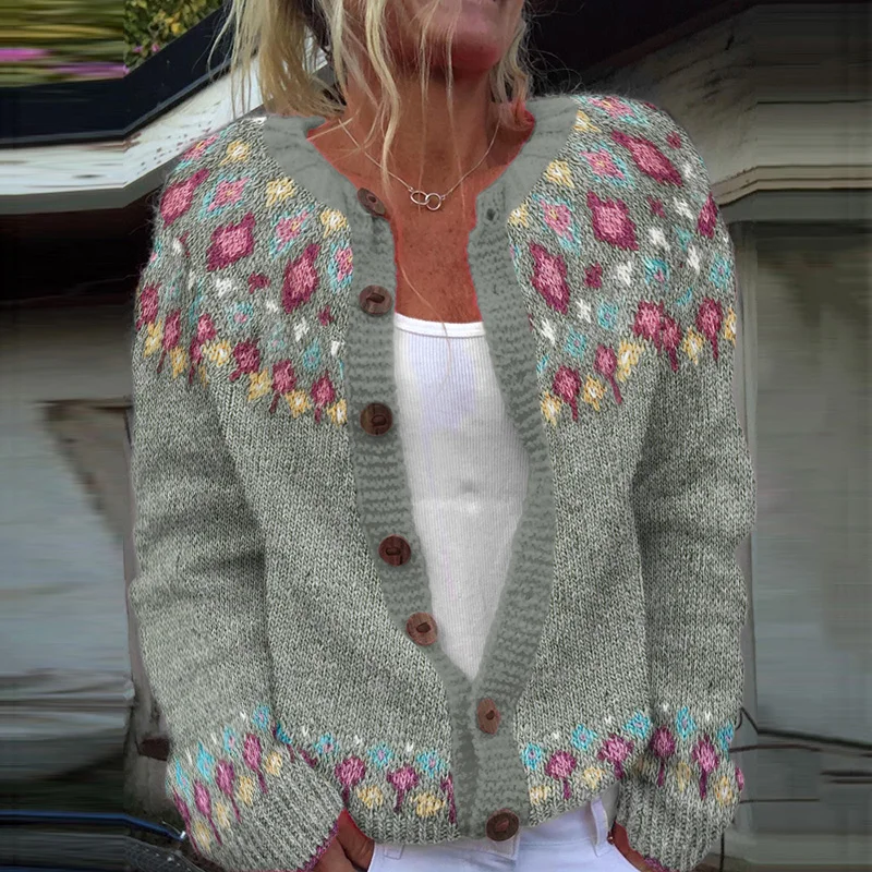 Fairman Island Geometric Contrast Sweater Cardigan