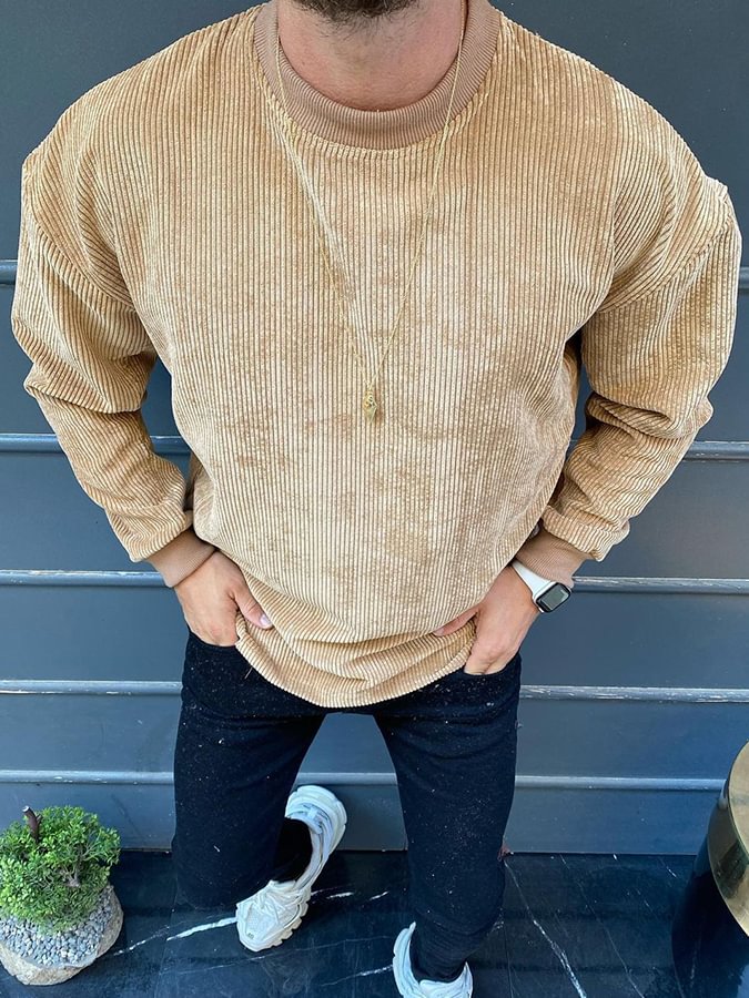Men's Casual Solid Corduroy Top