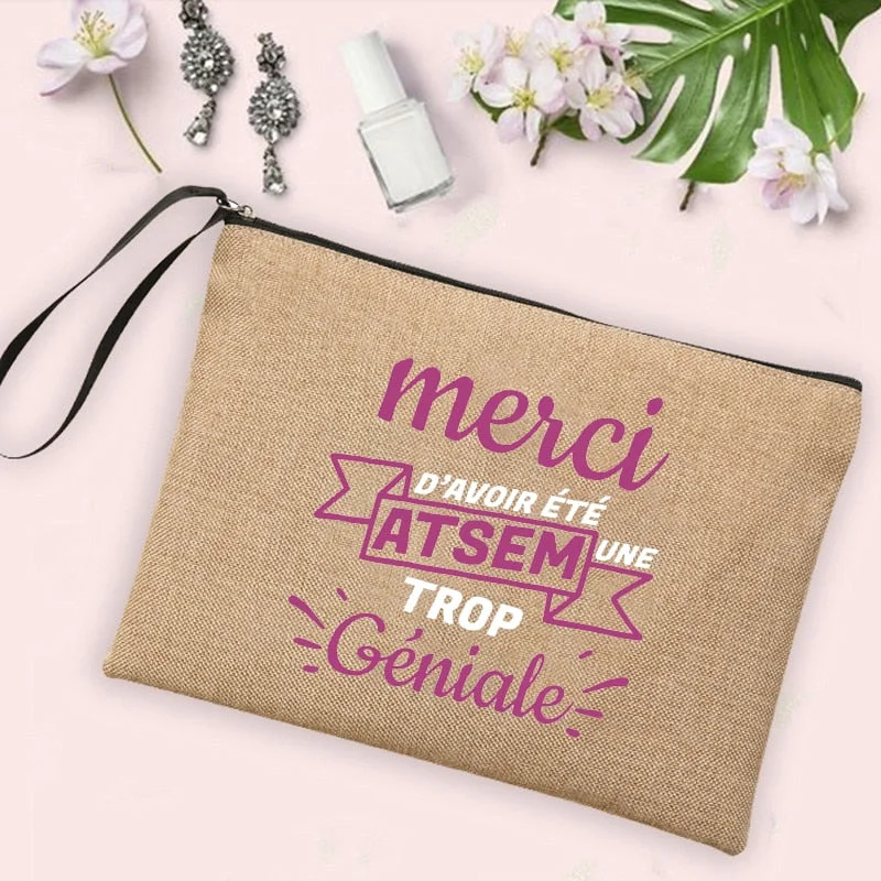 A Super Atsem Printed Cosmetic Bag Women Neceser Makeup Bag Linen Zipper Pouch Travel Toiletries Organizer Best Gifts for Atsem