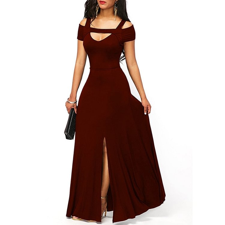 Hot Women's Dresses Casual Long Maxi Evening Party Beach Long Dress Solid Wine Red Black Square Collar Summer Costume