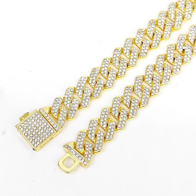 Hip-hop 14mm Full Diamond Men’s Encrypted Diamond Cuban Chain Necklace Hipster Exaggerated Domineering Clavicle Chain Accessories