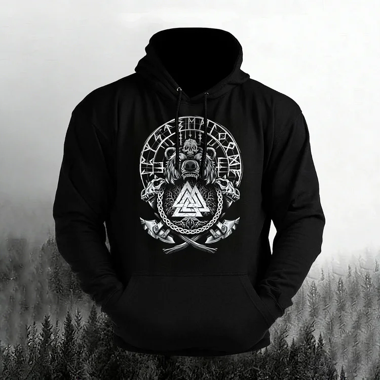 Men's Retro Viking Print Long Sleeve Casual Hoodie