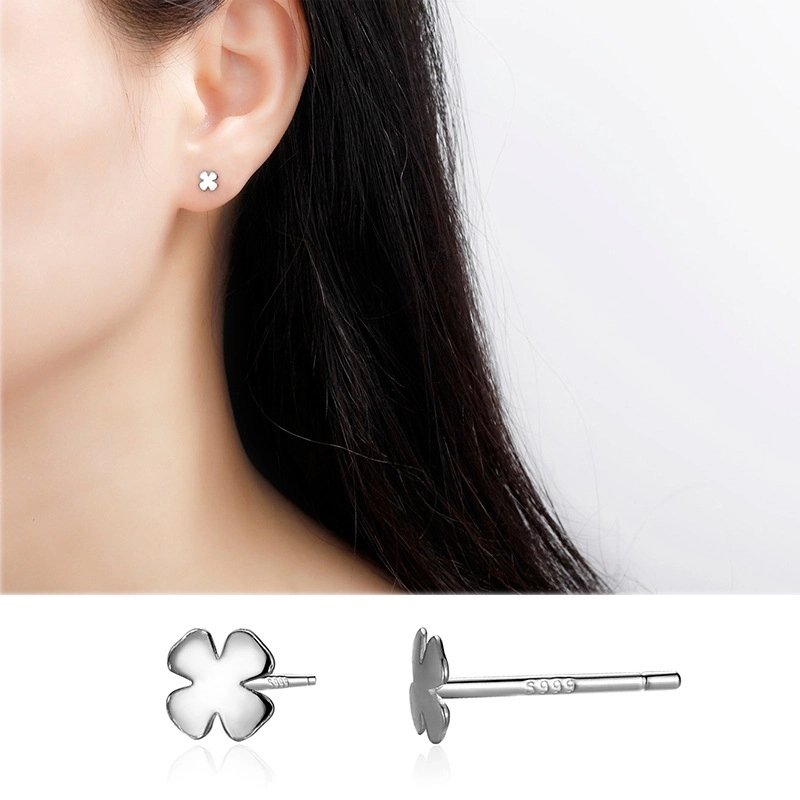 1 Pair 925 Sterling Silver Four Leaf Clover Star Lightning Ear Studs