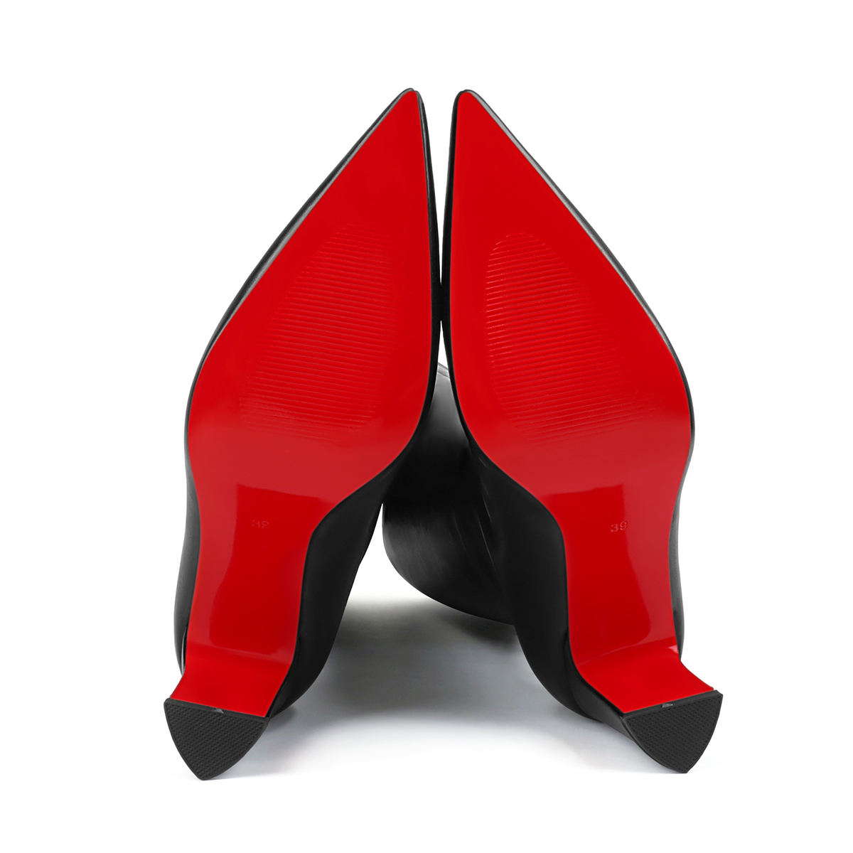 85mm Women's Pointed Toe Thick Heel Boots Knee High Red Bottom Boots-MERUMOTE