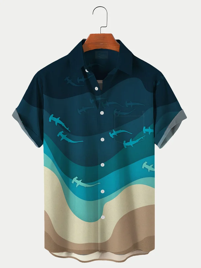 Men's Color Ocean Swimming Shark Art Shirt