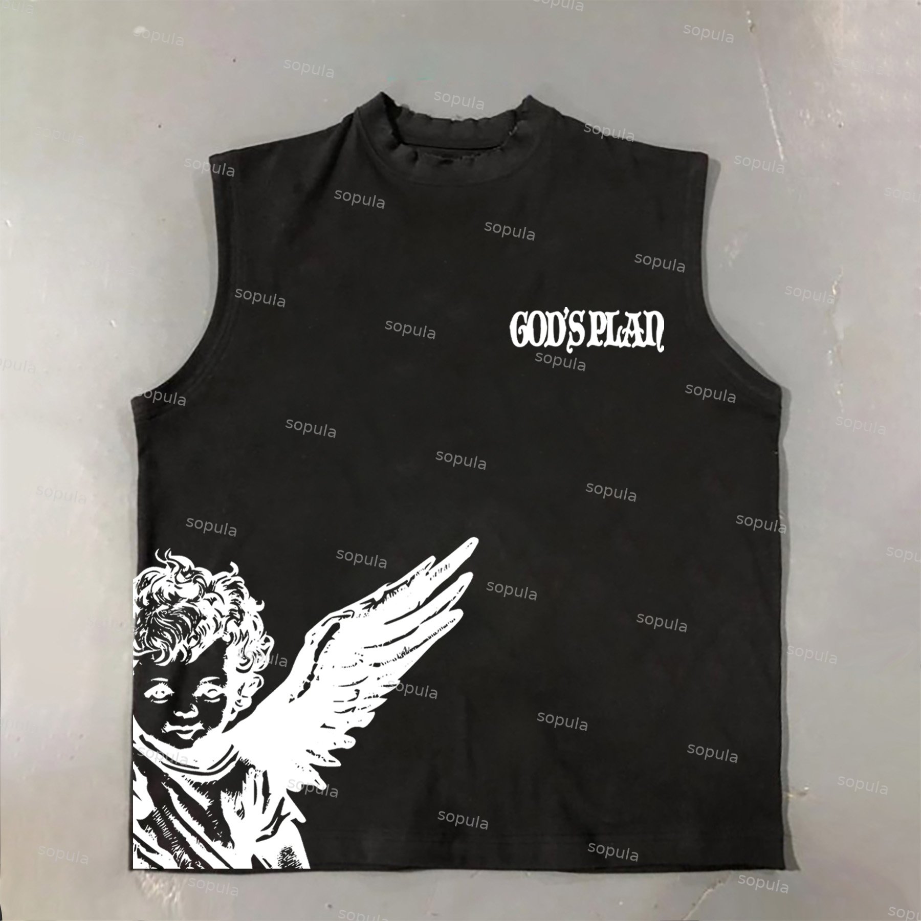 Sopula Casual Angel Graphics God's Plan Print Cotton Sleeveless Tank Top - SOPULA